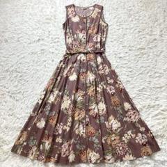 【美品】インゲボルグ ロングワンピース プリーツ 総柄 ボタニカル 花 ベージュ INGEBORG - 90年代 INGEBORG インゲボルグ 花柄ワンピースの通販