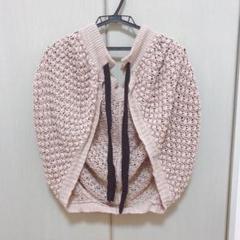 ニットカーディガン ベージュ リボン付き