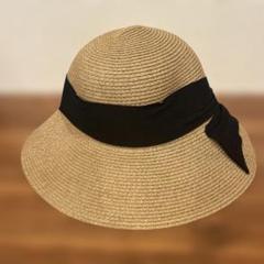 麦わら帽子　レディース　黒リボン