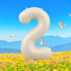ナンバーバルーン 2 誕生日 バースデー 風船 くすみホワイト 数字 記念日写真