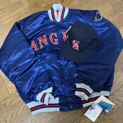 90s LAA エンゼルス MLBスターター 紺×赤 ナイロン ジャケット L VINTAGE ADULT Small STARTER MLB CALIFORNIA Anaheim ANGELS