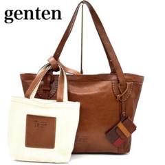 美品　genten  トートバッグ　2way  大容量　A4可 トートバッグ レディース キャンバス 大きめ A4 2way シンプル
