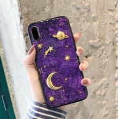 8日削除 iPhone7,8,SEケース 宇宙 ストラップホール付 パープル