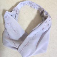 パープル花柄刺繍ハンドメイド ヘアバンド リメイク布