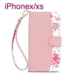 新品 iPhonex/xs対応 ストラップ付き 花柄 手帳型ケース