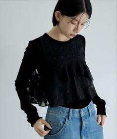 ADAM ET ROPE ブラック ドット柄 フリル トップス