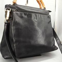 美品✨ GUCCI グッチ バンブー ショルダーバッグ 2way レザー 黒