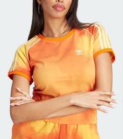 アディダス オレンジ カラーフェード スリーストライプス Tシャツ 半袖 女性