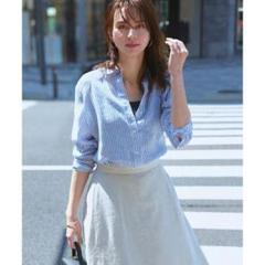 23区 LIBECO ベーシック リネンシャツ ブルーストライプ 麻 38