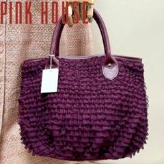タグ付き未使用 PINK HOUSE チュールフリル使い トート バッグ ワイン タグ付き未使用 PINK HOUSE チュールフリル使い トート バッグ