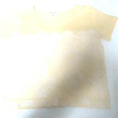 Tシャツ半袖 山吹色 スリット入 M 素材 綿 花柄 昭和レトロ
