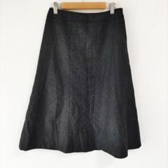 〈キース〉フレアスカート　ひざ丈　ダークグレー　ストライプ　40