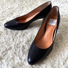 【美品】ランバンオンブルー (23.5) パンプス アーモンドトゥ 本革 レザー ランバン オン ブルー LANVIN en Bleu バックリボンラウンドトゥ