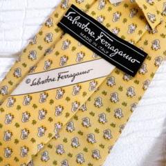Salvatore Ferragamo イエロー羊柄ネクタイ フェラガモ