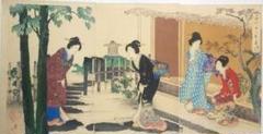 浮世絵、千代田の大奥(茶の湯）橋本周延画 豊原周延による浮世絵「「千代田の大奥」 「茶の湯廻り花」」