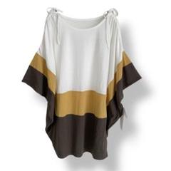 レリアン CARA O CRUZ ドルマンTシャツ　配色カラー　白マスタード茶色