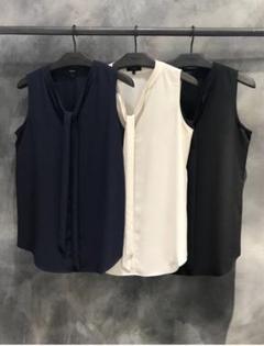 美品　セオリー　ノースリーブリボンシャツ 白　セオリーリュクス