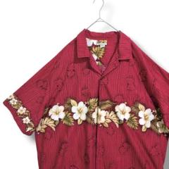 【ほぼ新品】ハワイ製　アロハシャツ　超特大　3XL　ハイビスカス　ゆるダボ