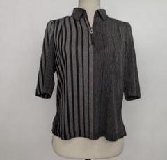 SALE【Sasarone】ストライプ　七分袖トップス　グレー×ブラック系　M