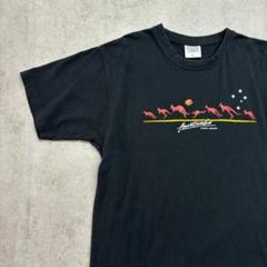 カンガルー イラスト オーストラリア スーベニア Tシャツ ブラック 古着 L