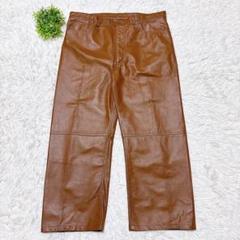 【BONSKIP】 レザーパンツ 豚革 本革 良品 ブラウン 大きいサイズ 3L