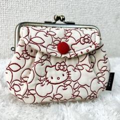 ハローキティふくれ織がま口バッグ黒チャーム付き財布京都刺繍