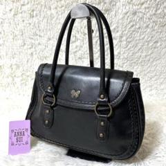 ANNA SUI ハンドバッグ レザー 蝶ロゴ ヴィンテージ ブラック
