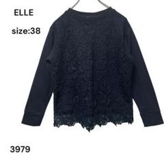 エル　ELLE シャツ　トップス　レース　ネイビー　38 長袖　おしゃれ