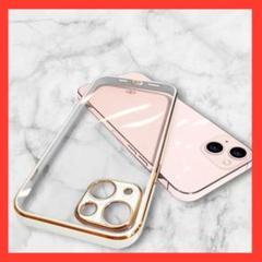 iPhone13mini スマホケース クリア ホワイト ゴールド 保護カバー