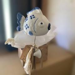 楽師窯　魚型風鈴 白青　金魚の可愛い風鈴