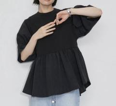【美品】ADAM ET ROPE' FEMME バウンスカフスプルオーバー 黒 接触冷感】・【UVカット】バウンスカフスプルオーバー（Tシャツ