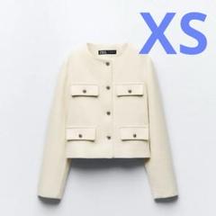 ZARA - クロップドブレザー フラップ 白 Lサイズの通販 by shop