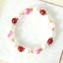 ハンドメイド　ビーズブレスレット　赤　ピンク　グラデーション　#5【即購入OK】