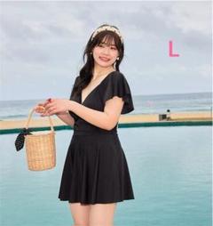 L/XLサイズ　新品　韓国 可愛い黒 水着レディース大きい　体型カバーワンピース