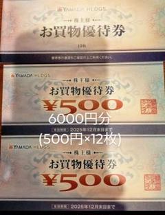 ヤマダ電機 株主優待 お買物優待券 6000円分 2025年12月末までのサムネイル