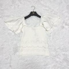 ZARA ニット 編み フリル トップス 白 コットン スクエアネック