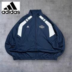 【183】adidasアディダスナイロントラックジャケット紺ネイビー2XLロゴ