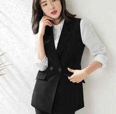 韓国 薄手 婦人服 ブラック トップス ベスト ロング