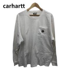 カーハート　ホワイト　長袖　Tシャツ　ロゴ　胸ポケット　ロンT　丸首　XL