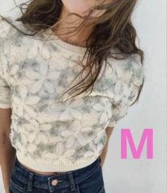 ZARA 完売品 スパンコール刺繍入り異素材ニットトップス M