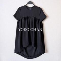 美品 YOKO CHAN ヨーコチャン ハーフスリーブヘムフレアブラウス