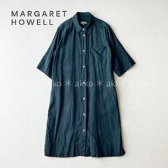 マーガレットハウエル　ノーカラーシャツ　バンドカラーシャツ　リネン　麻 マーガレットハウエル バンドカラーシャツ プルオーバー リネン
