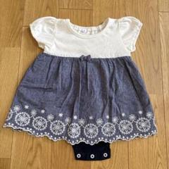 刺繍入りロンパース 半袖 ホワイト/ネイビー