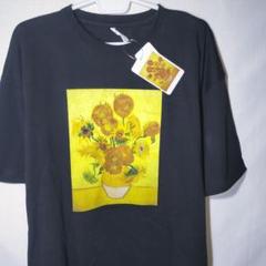 美品♡ゴッホひまわりカットソー ゴッホ ひまわり デザイン・アート Tシャツ ライトブルー