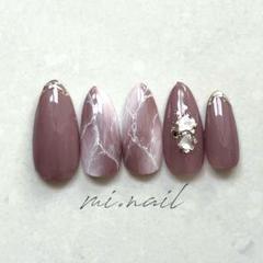 No.111 くすみ ピンク 天然石 ニュアンス シェル ネイル チップ