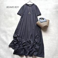 【美品】BEAMS BOY ウール混 長袖ワンピース M ネイビー 膝丈 フレア 美品】BEAMS BOY ウール混 長袖ワンピース M ネイビー 膝丈