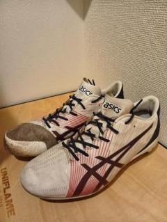 野球　asics アシックス　スパイクシューズ ホワイト/レッド/ネイビー　金歯
