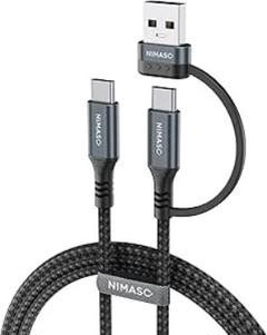 USB Cケーブル 1M 2in1 充電ケーブル Type-c機種対応