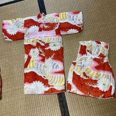 キッズ着物 赤と白 花柄　綿入り着物　と被布セット　レトロ