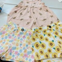 クマ柄ドレスと花柄ショートパンツセット